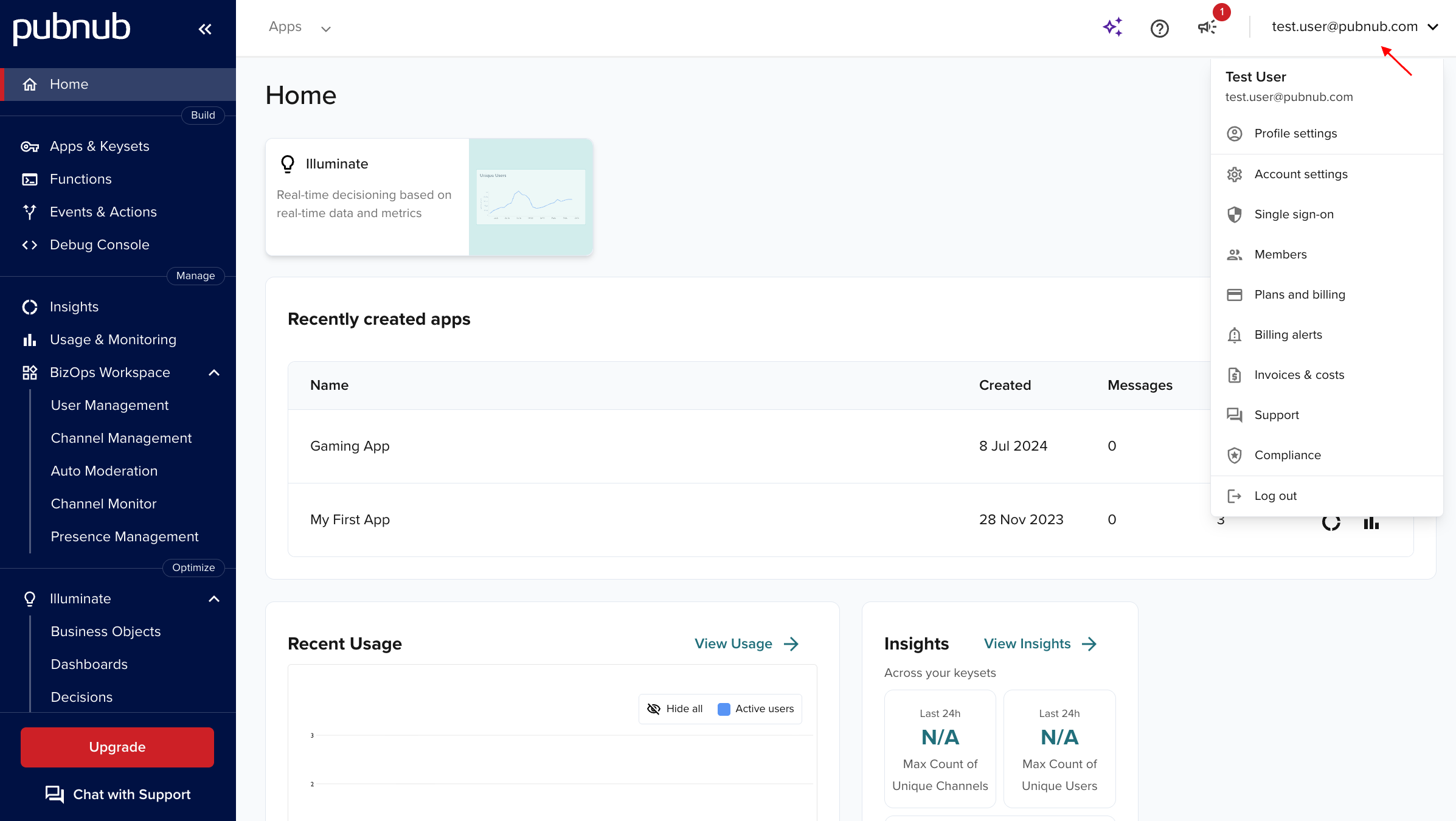 Admin Portal dropdown open with account menu