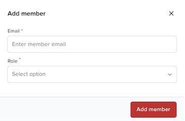 Add member form with fields to invite and assign a role