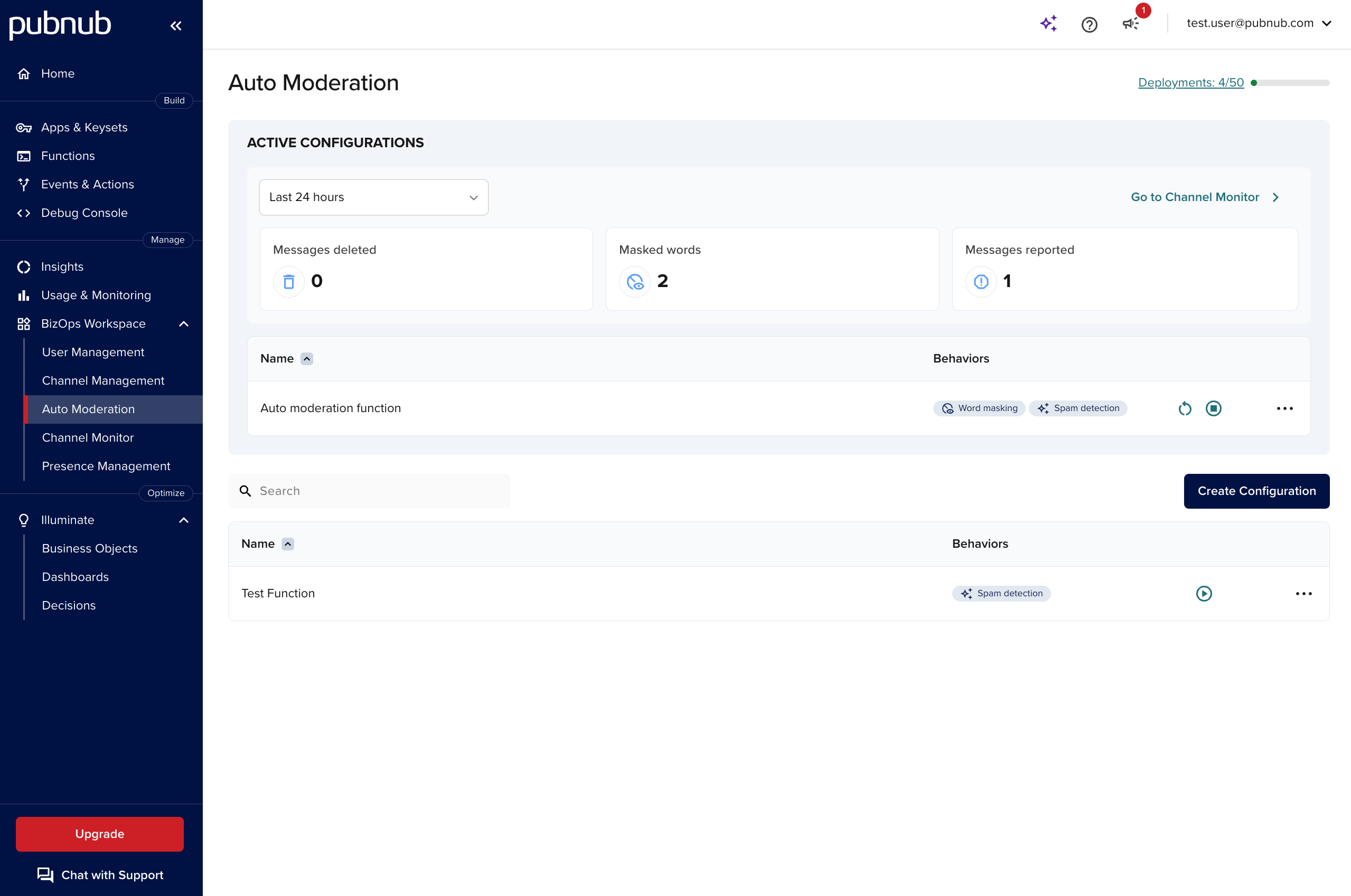 Auto Moderation module UI showing policy configuration for masking and spam detection