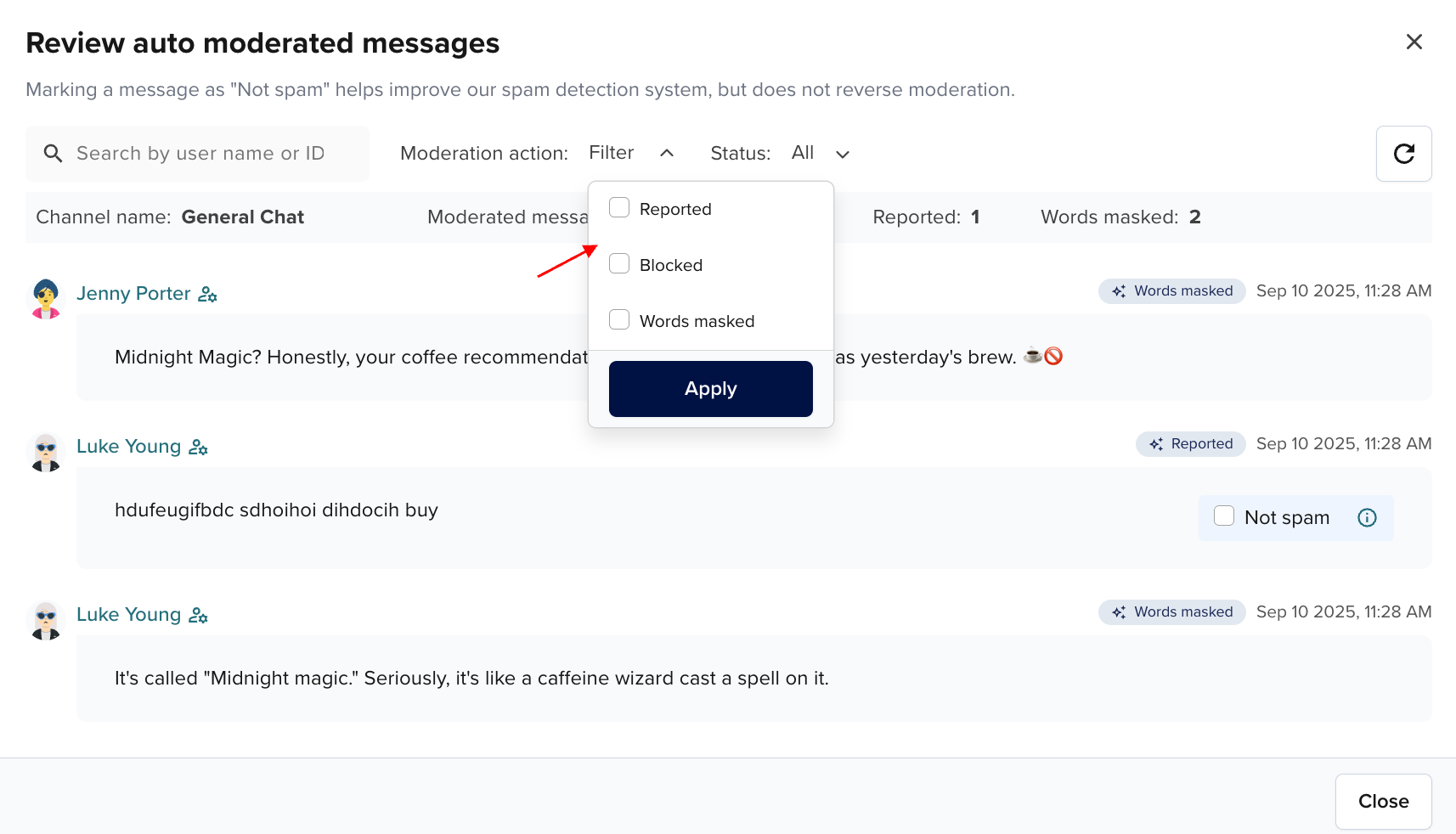 Auto moderation filters