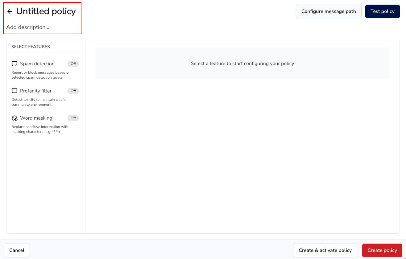 Create policy screen