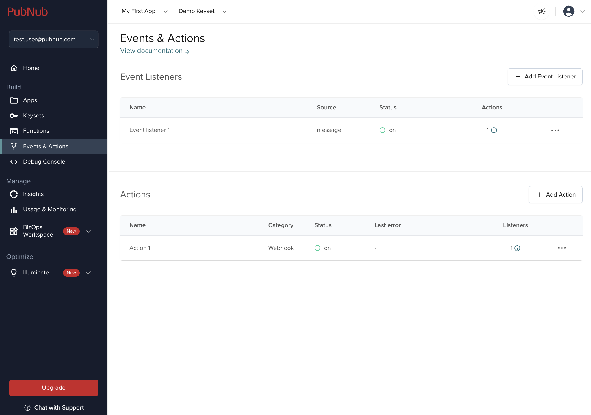 Events &amp; Actions User Interface