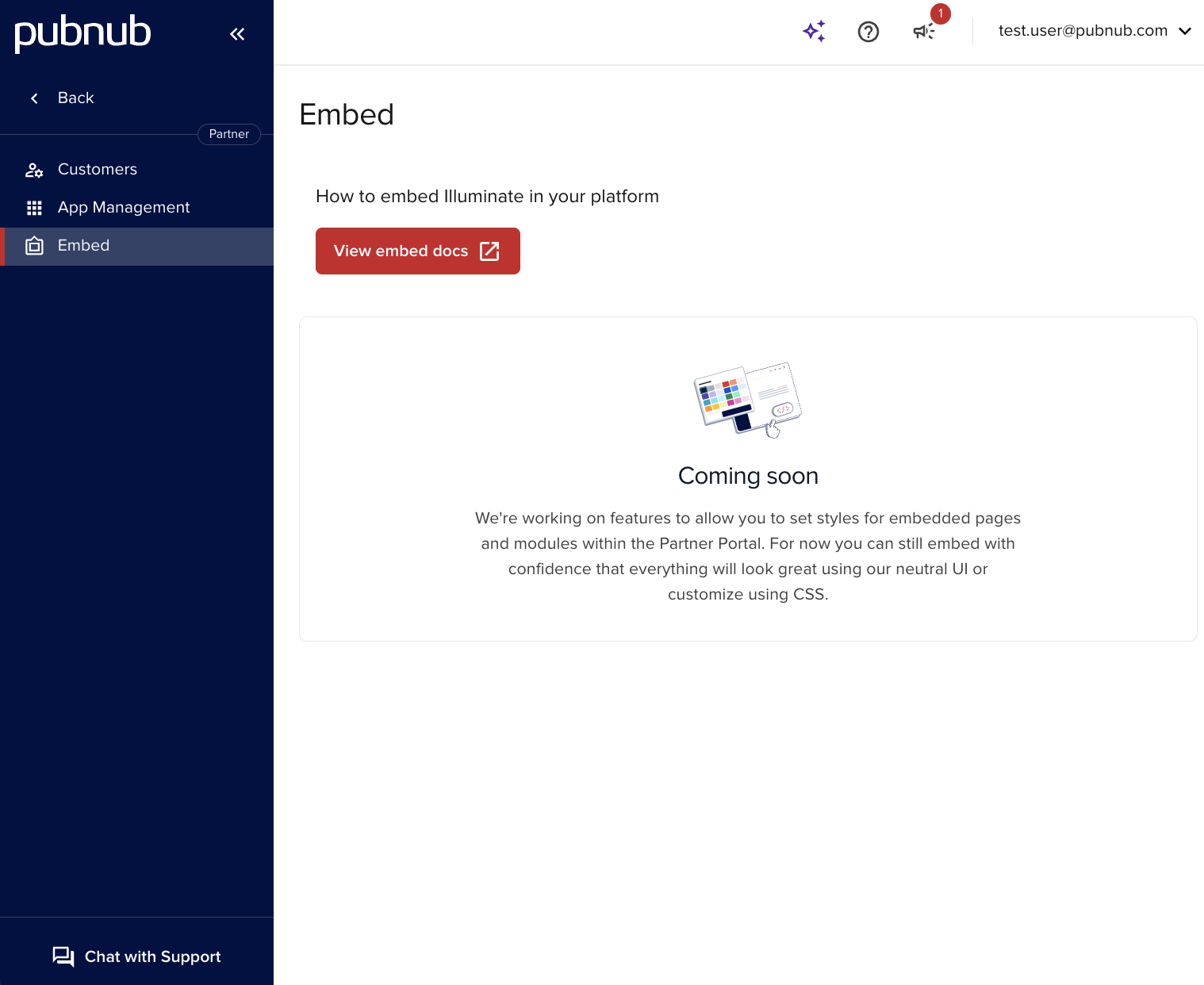 Embed settings showing the Illuminate UI embed configuration