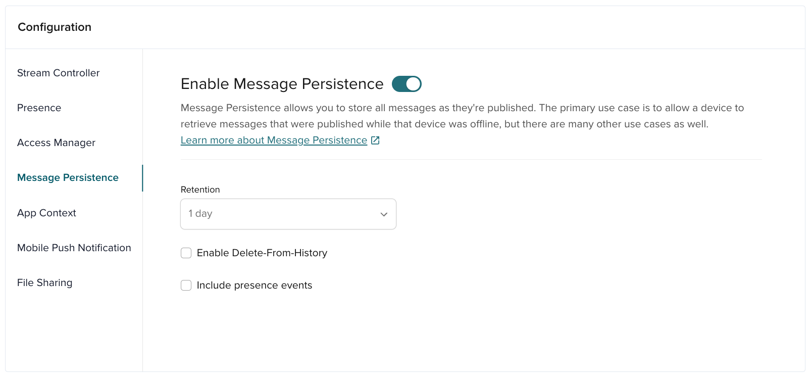 Message Persistence in Admin Portal