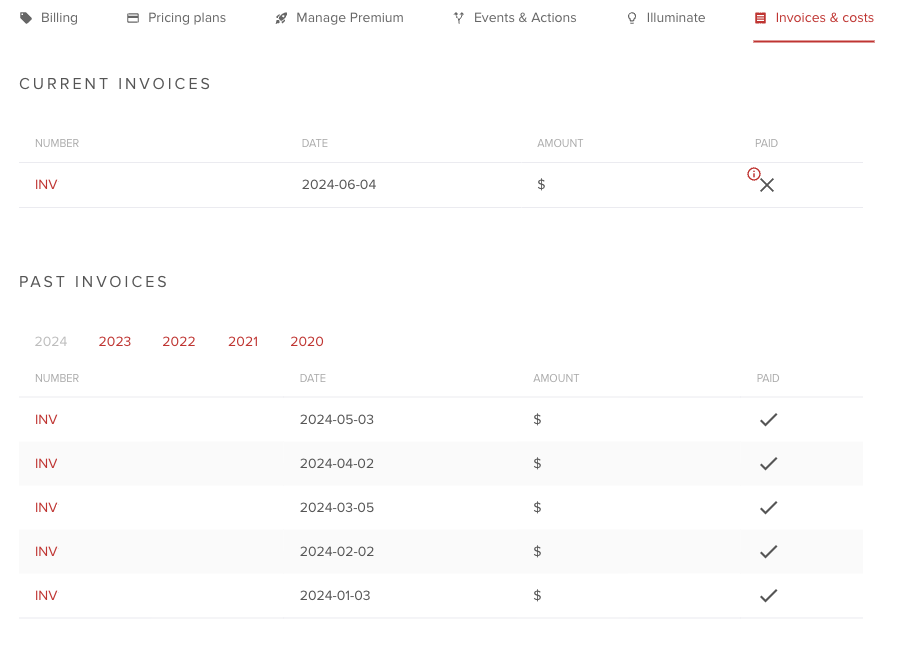 portal invoices section