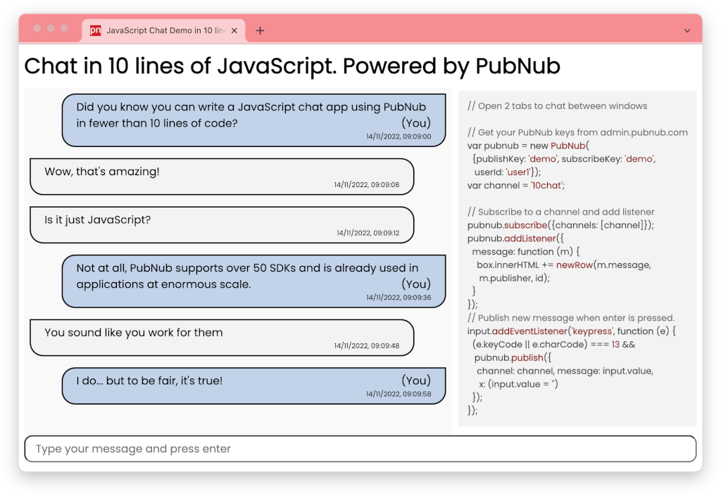 Build A JavaScript Chat Application In 10 Lines Of Code | PubNub